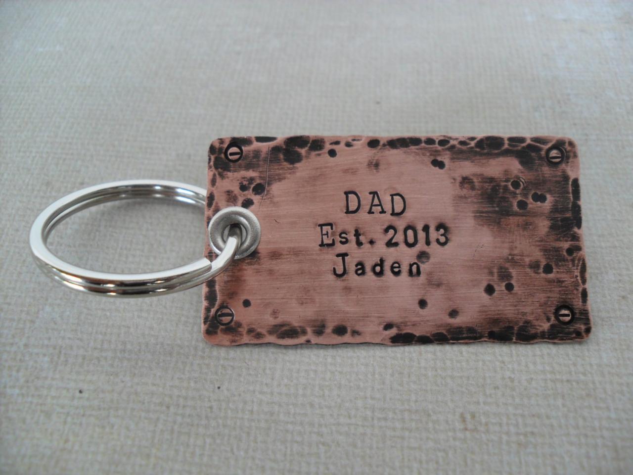 Personalized Father's Keychain Dad Rustic Keychain Hipster Copper Keychain Custom Names Message Hipster Dad Fathers Day